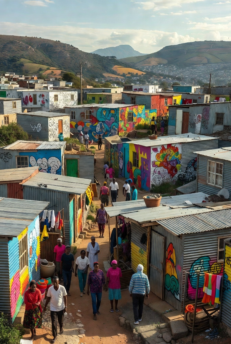 Children playing joyfully in the streets of Langa township, Cape Town